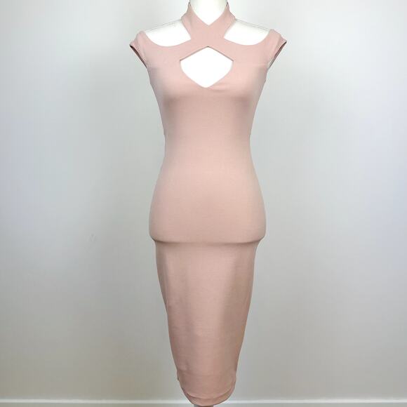 Nookie Hollywood Midi Dress Blush Pink Bodycon Stretch Knit Cocktail Small NWT - Picture 2 of 13